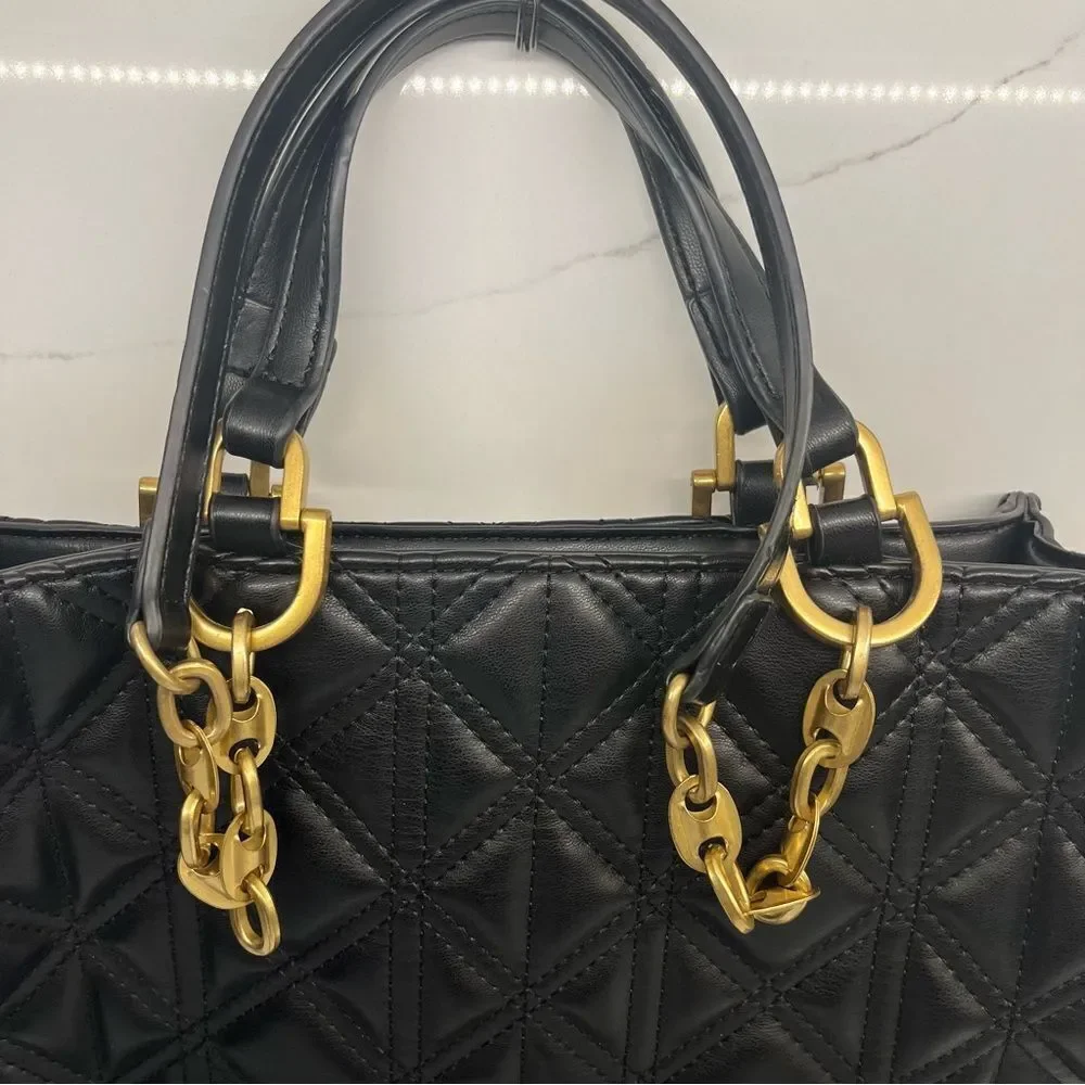 Zara Black Quilted Tote with Gold Chain